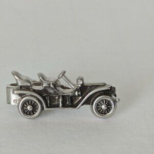 Vintage Tie Clip Mens Classic Car Steamer Silver Tone Metal Automobile Buggy Con